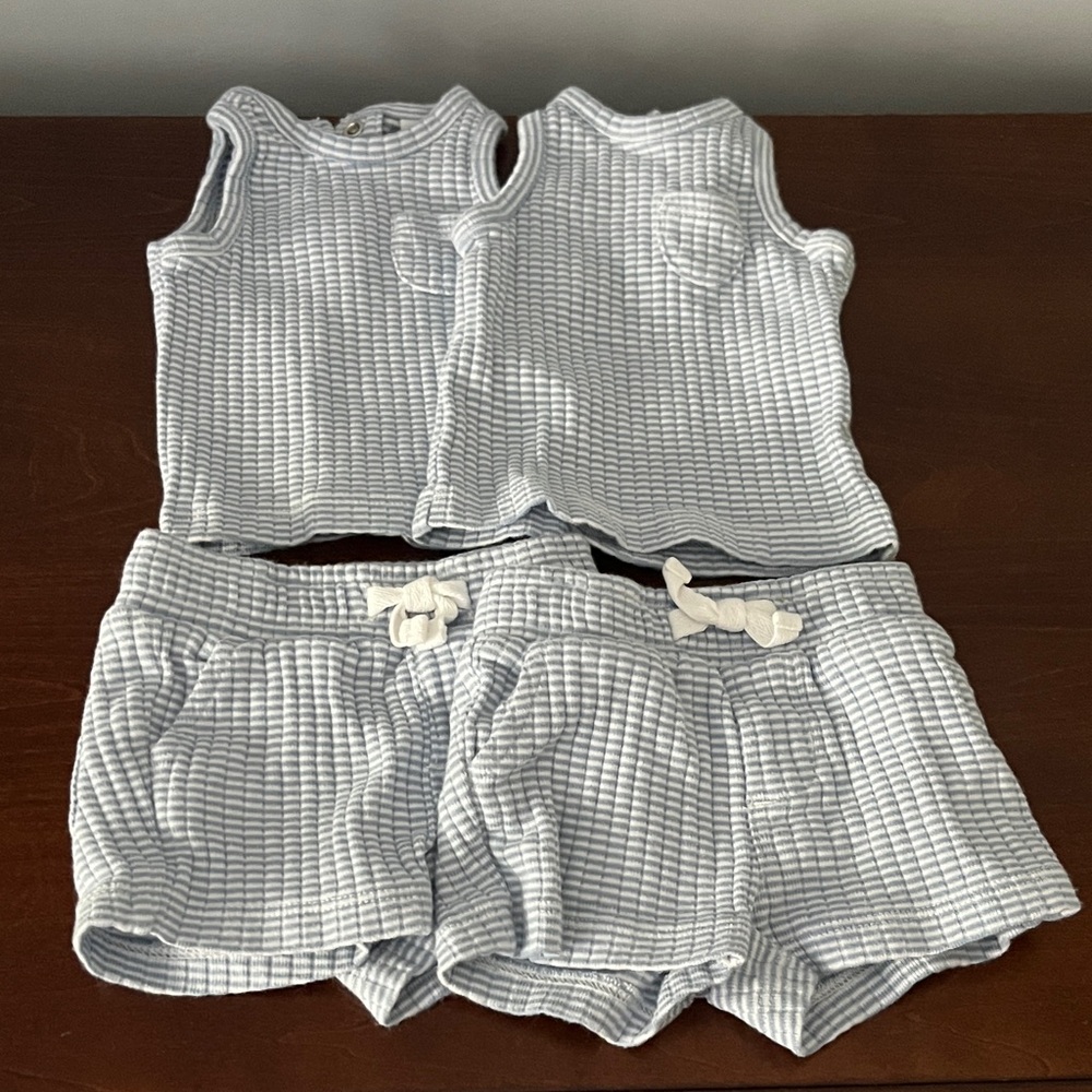 Janie and Jack Newborn Blue Ribbed Shorts & Tanks Bundle